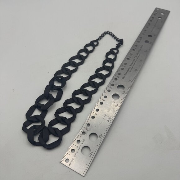 Black Chunky Matte Chain Link Necklace Adjustable Lobster Clasp - Picture 4 of 5